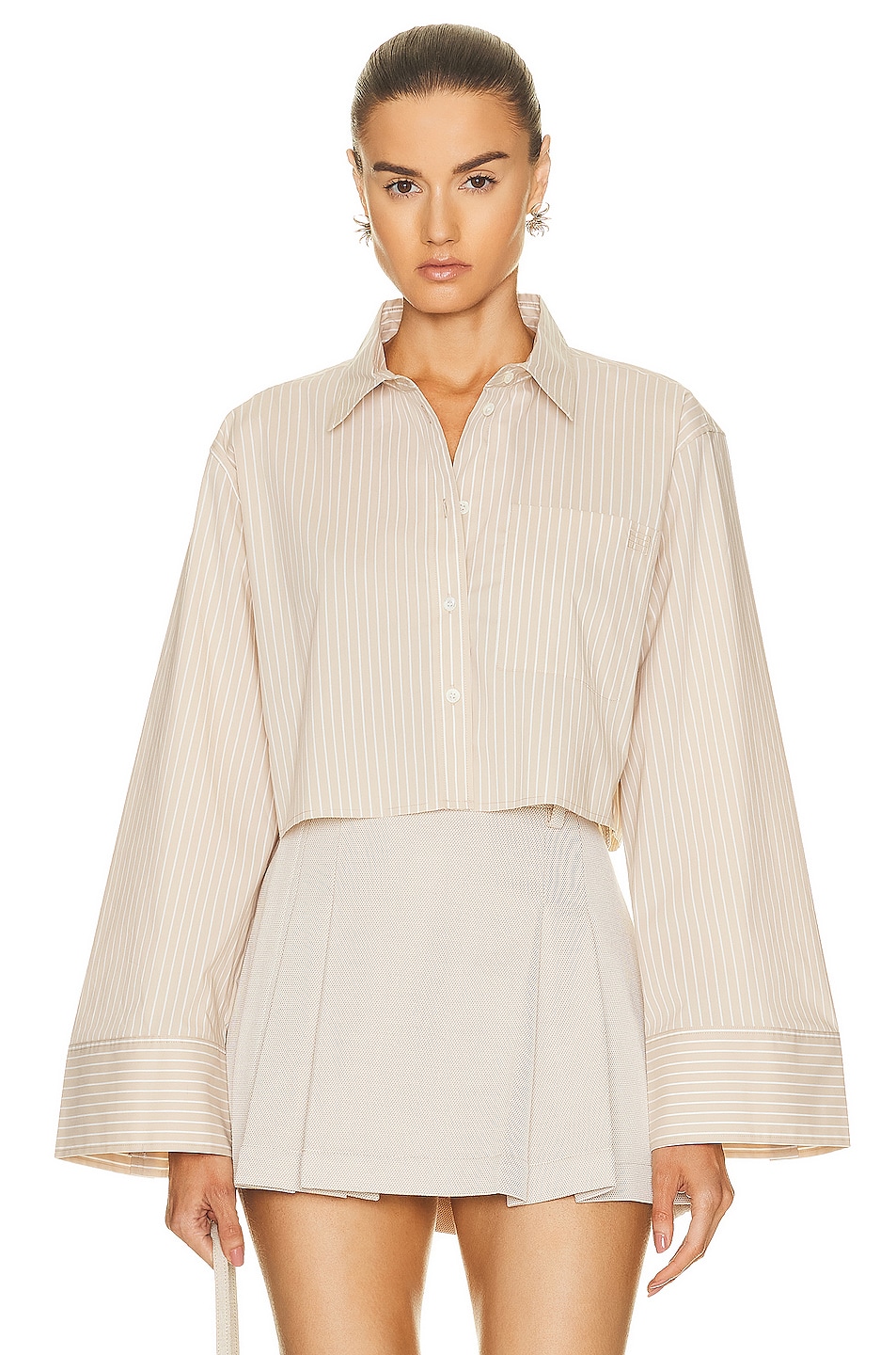 Image 1 of FRAME Cropped Wide Sleeve Shirt in Sand