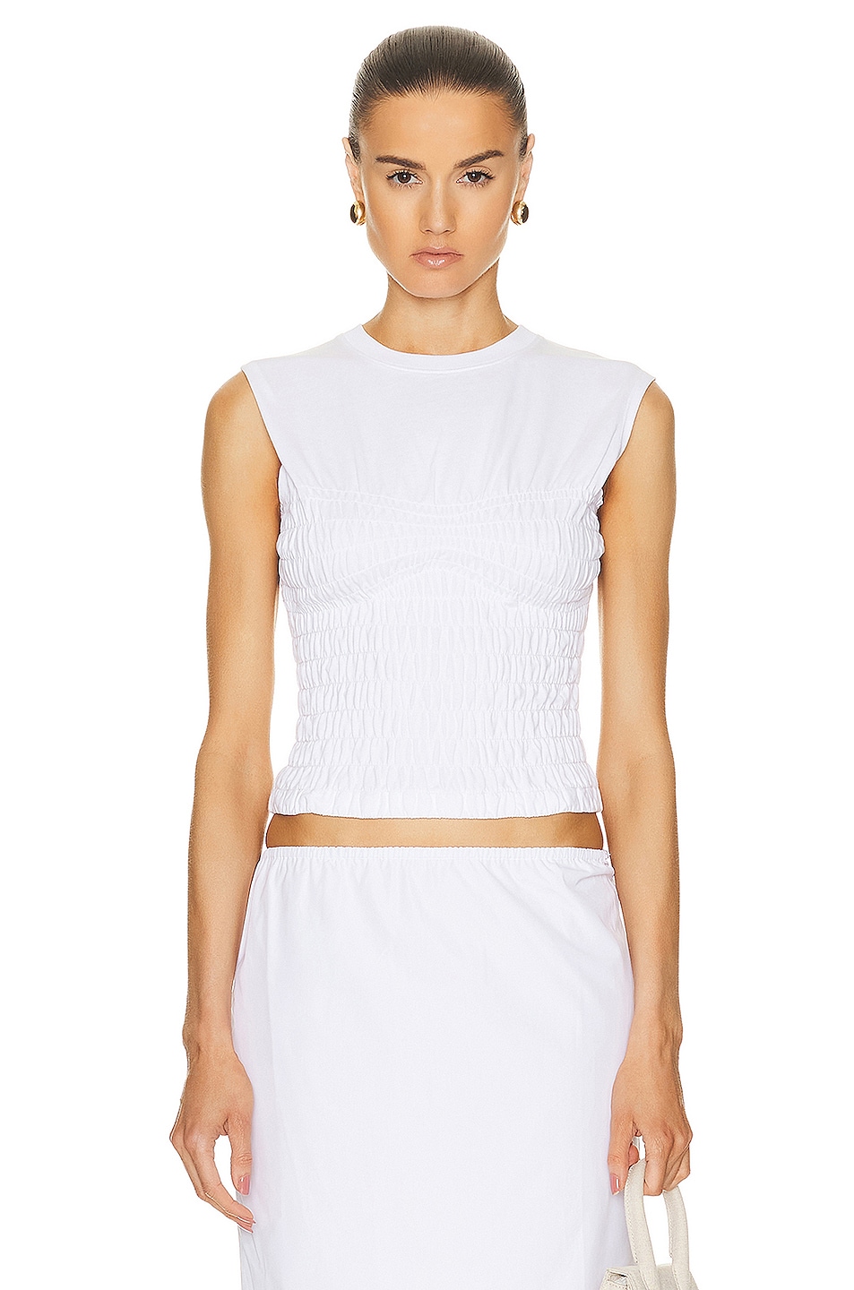 Image 1 of FRAME Smocked Muscle Corset Top in Blanc