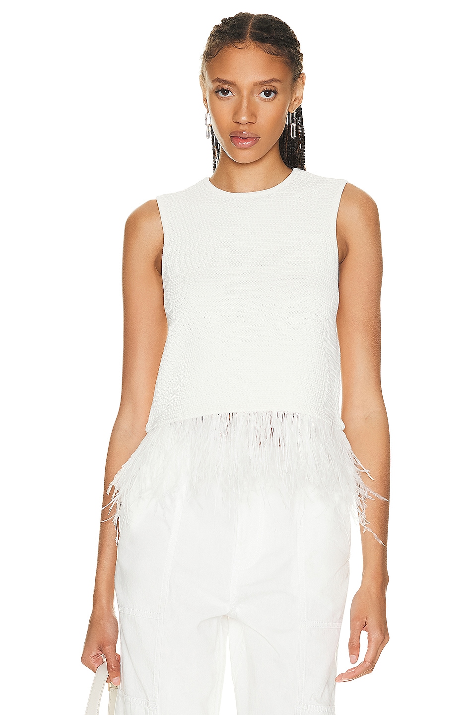 Image 1 of FRAME Crochet Feather Top in Off White