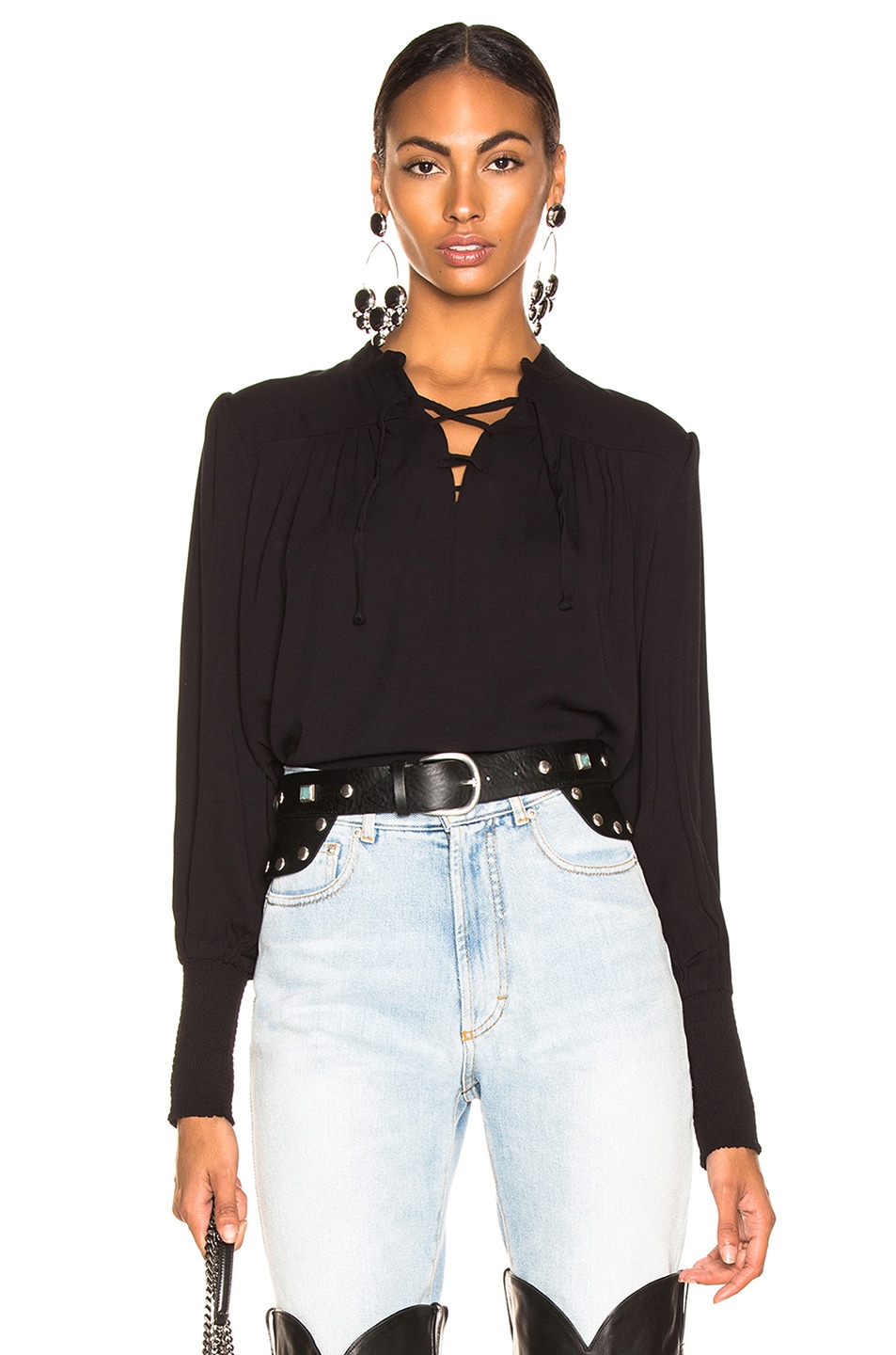Image 1 of FRAME Lace Up Top in Noir