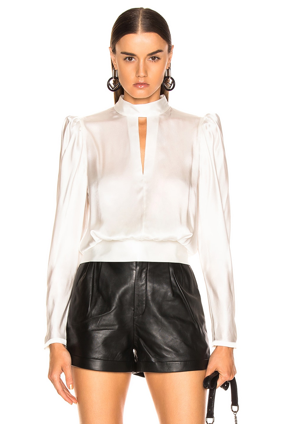 Image 1 of FRAME Satin Keyhole Top in Off White