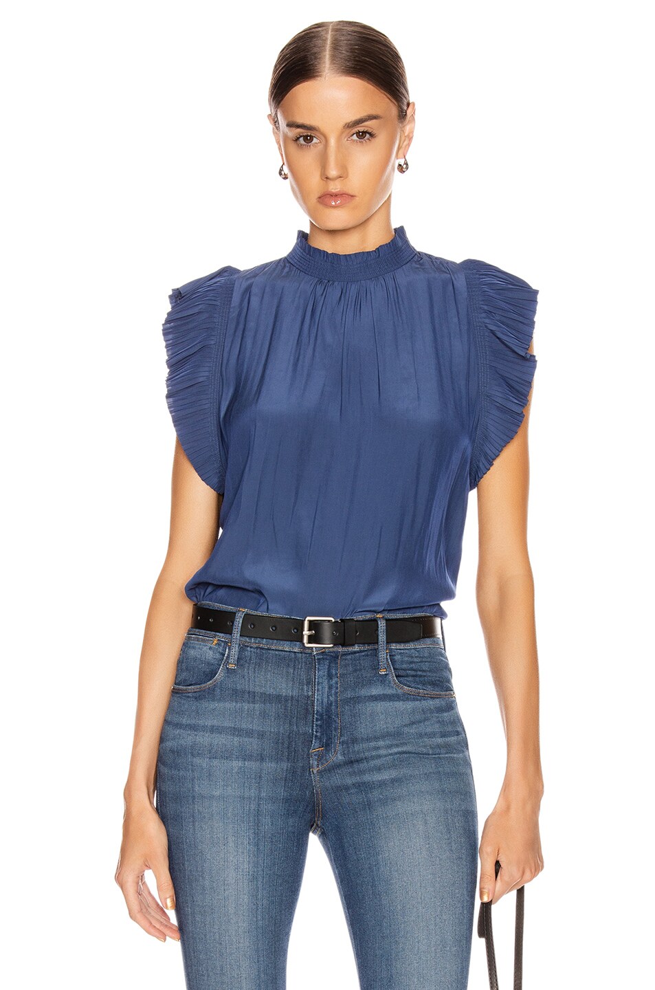 Image 1 of FRAME Pleated Ruffle Sleeveless Top in Twilight