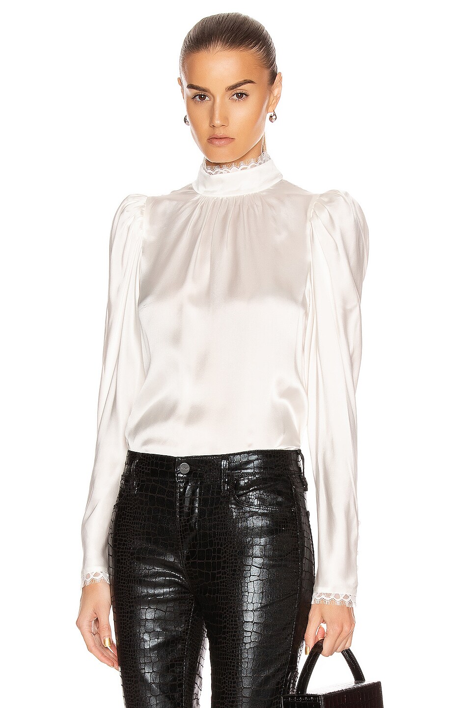 Image 1 of FRAME Lace Cuff Top in Off White
