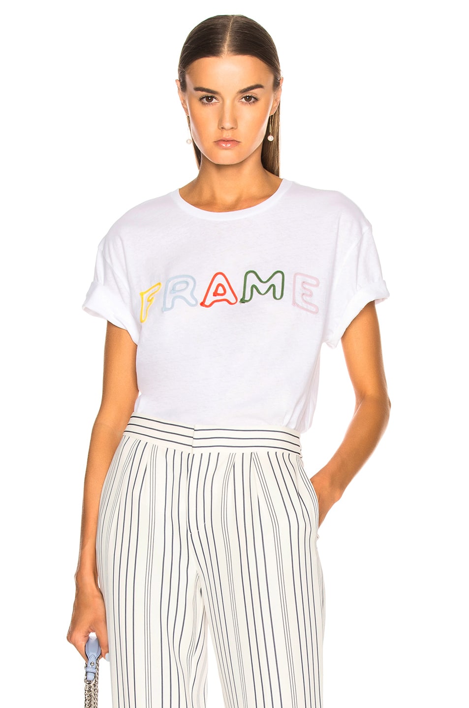 Image 1 of FRAME Rolled Letter Tee in Blanc