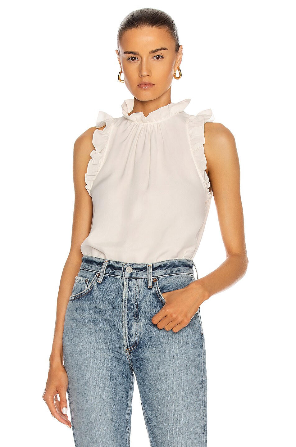 Image 1 of FRAME Flounce Sleeveless Top in Off White