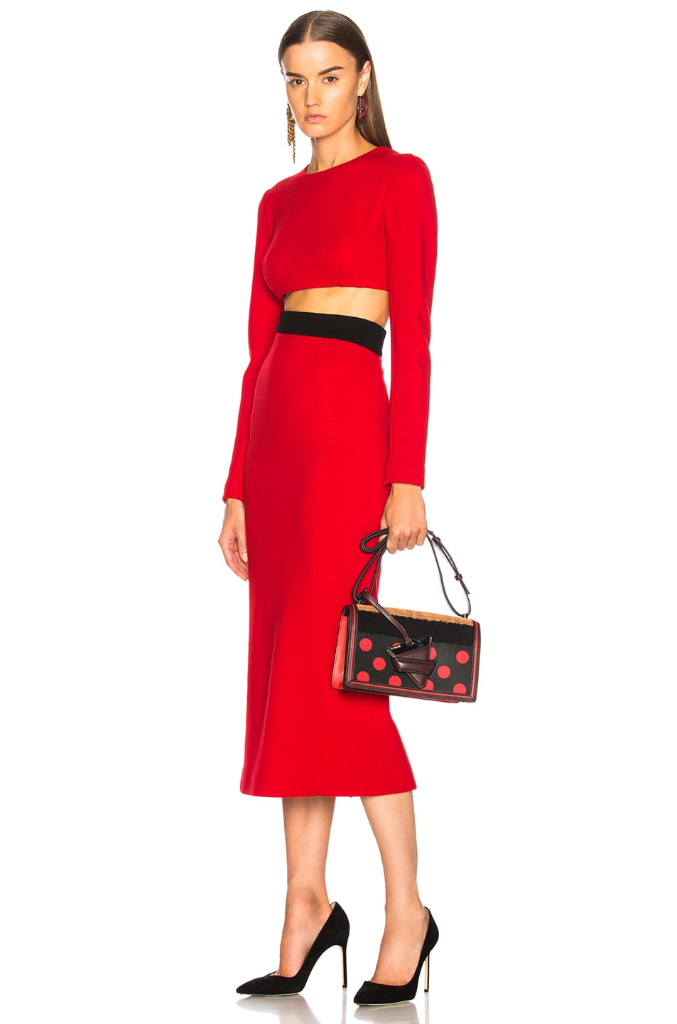 Image 1 of Fausto Puglisi Long Sleeve Cut Out Dress in Red
