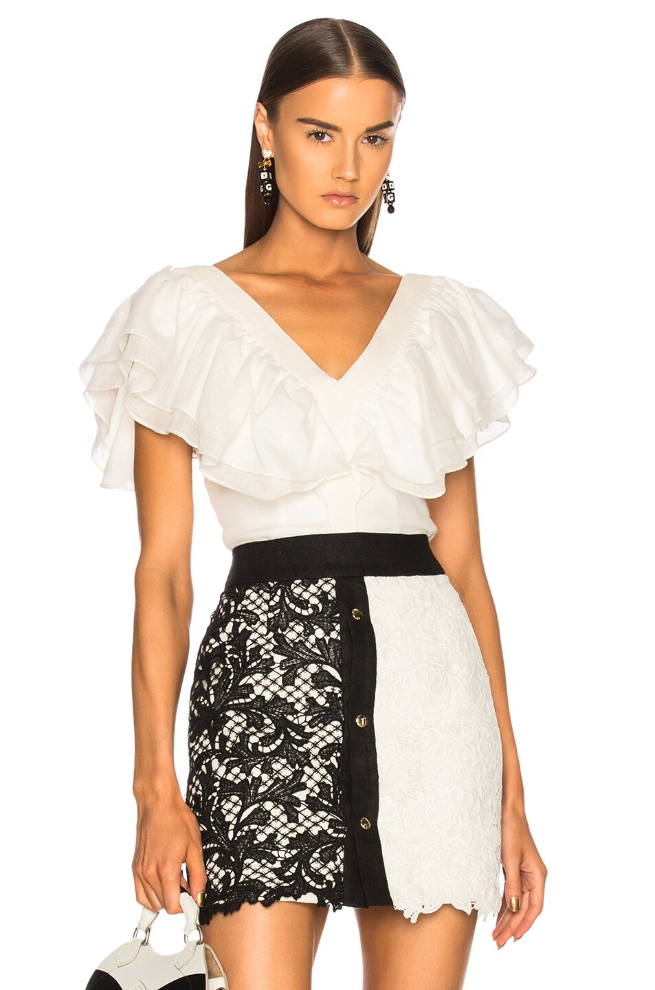 Image 1 of Fausto Puglisi Short Sleeve Ruffle Sleeve Bodice Top in White