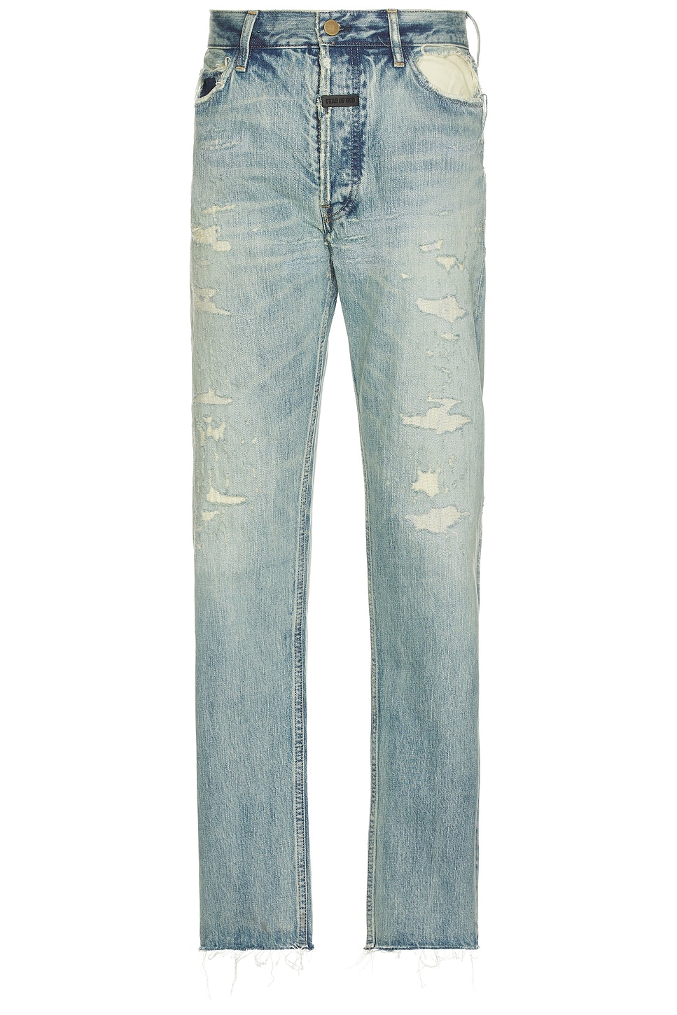 Image 1 of Fear of God 5 Pocket Straight Leg Jeans in Repaired Medium Indigo