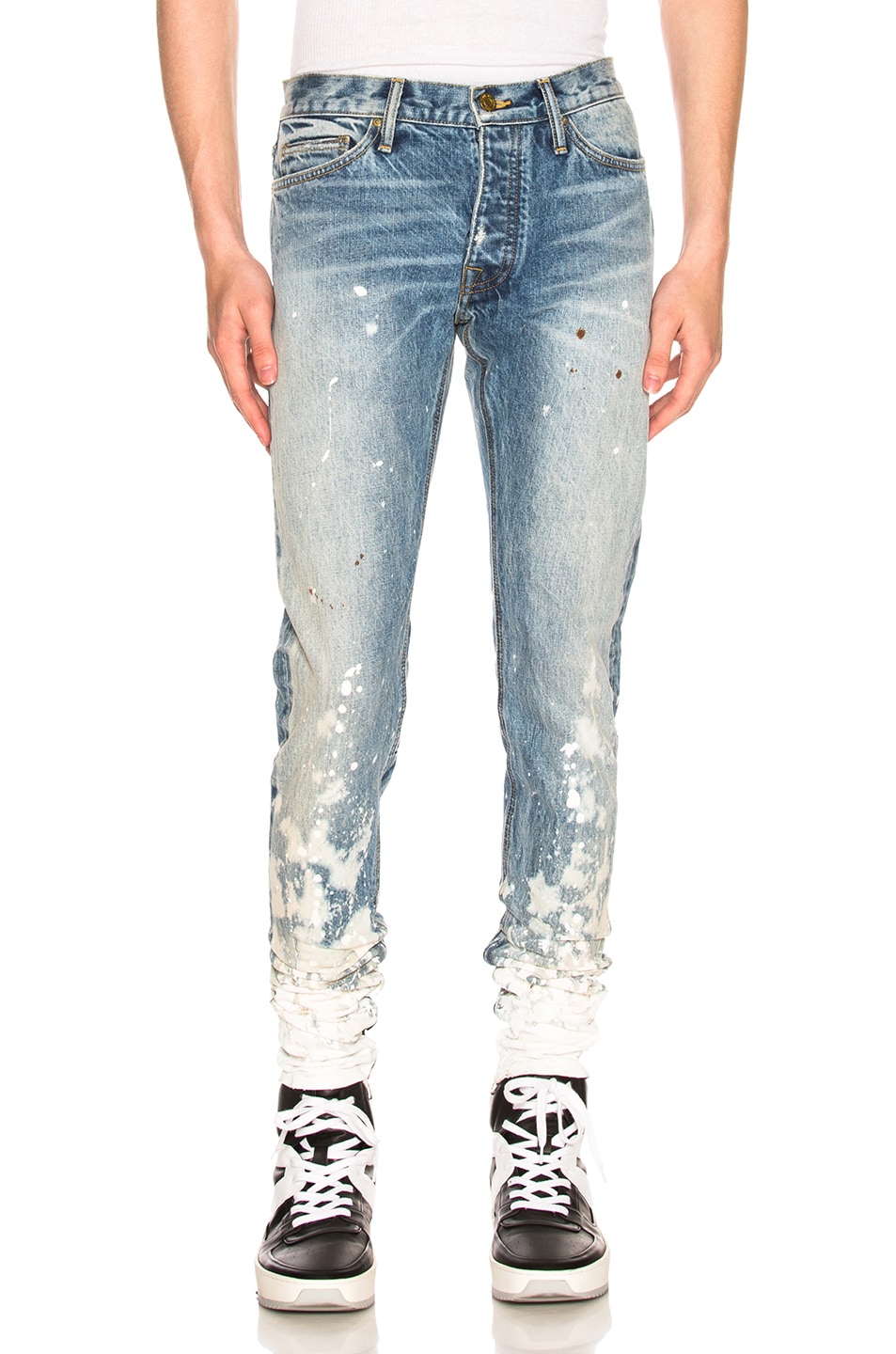 FEAR OF GOD SKINNY-FIT ZIP-DETAILED PAINTED SELVEDGE DENIM JEANS, BLUE ...