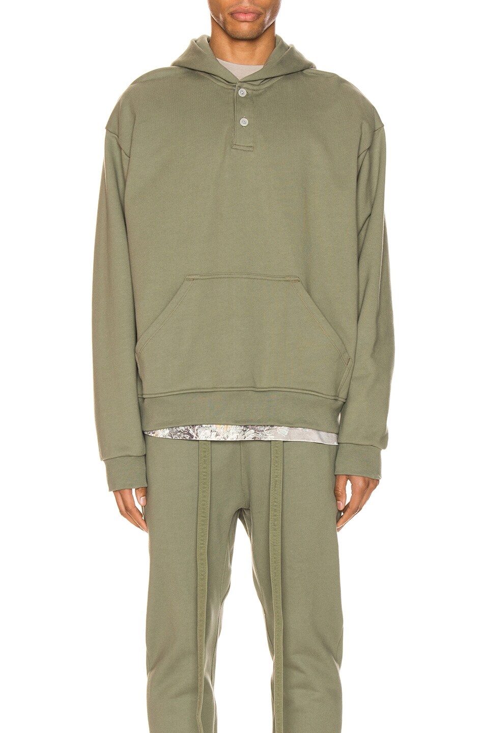 Image 1 of Fear of God Everyday Henley Hoodie in Army Green