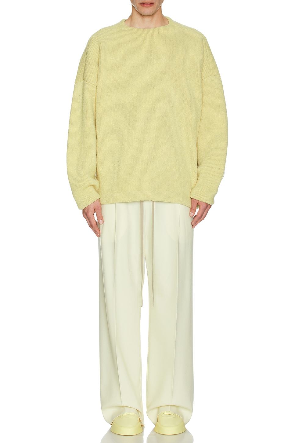 Image 1 of Fear of God Virgin Wool Boucle Straight Neck Relaxed Sweater in Lemon Cream