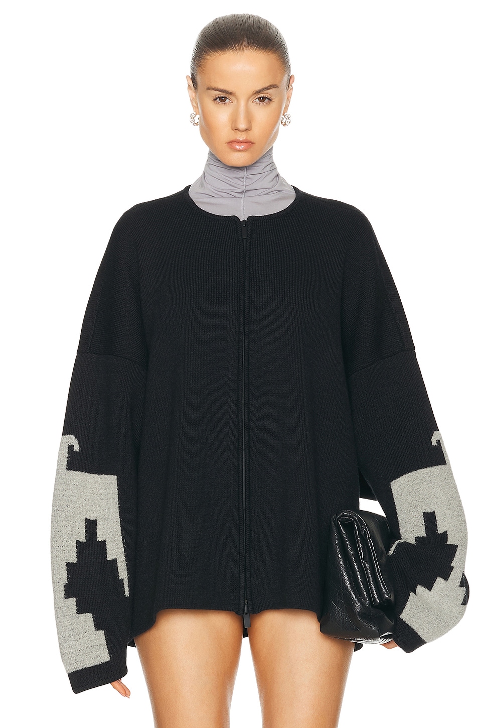 Image 1 of Fear of God Wool Cashmere Blend Thunderbird Full Zip Sweater in Melange Black
