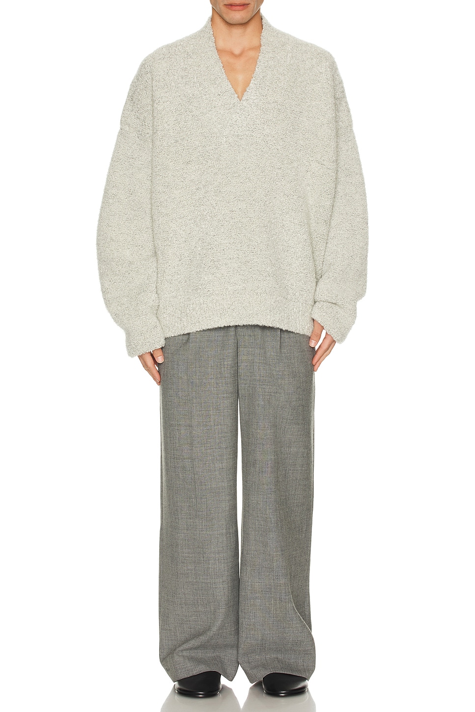 Image 1 of Fear of God Mohair Boucle Overlapped V-Neck Sweater in White