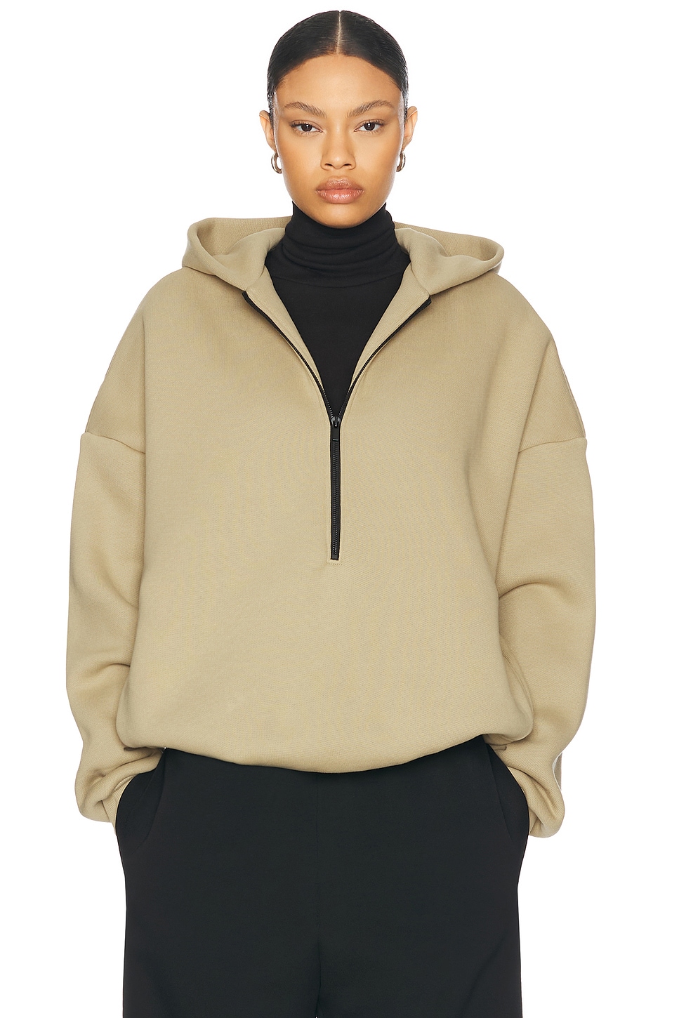 Image 1 of Fear of God Fleece Half Zip Hoodie in Dune