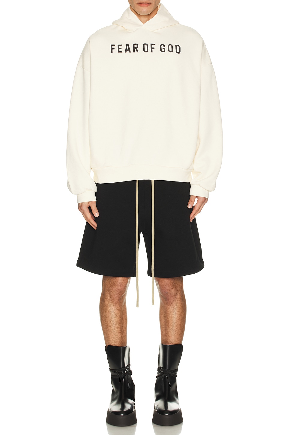 Image 1 of Fear of God Overlapped Logo Hoodie in Cream