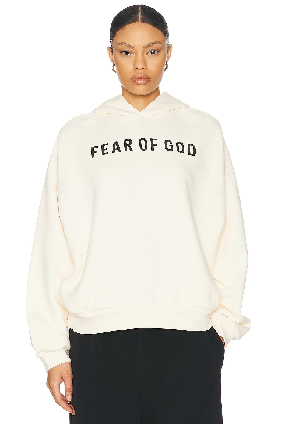 Image 1 of Fear of God Overlapped Logo Hoodie in Cream