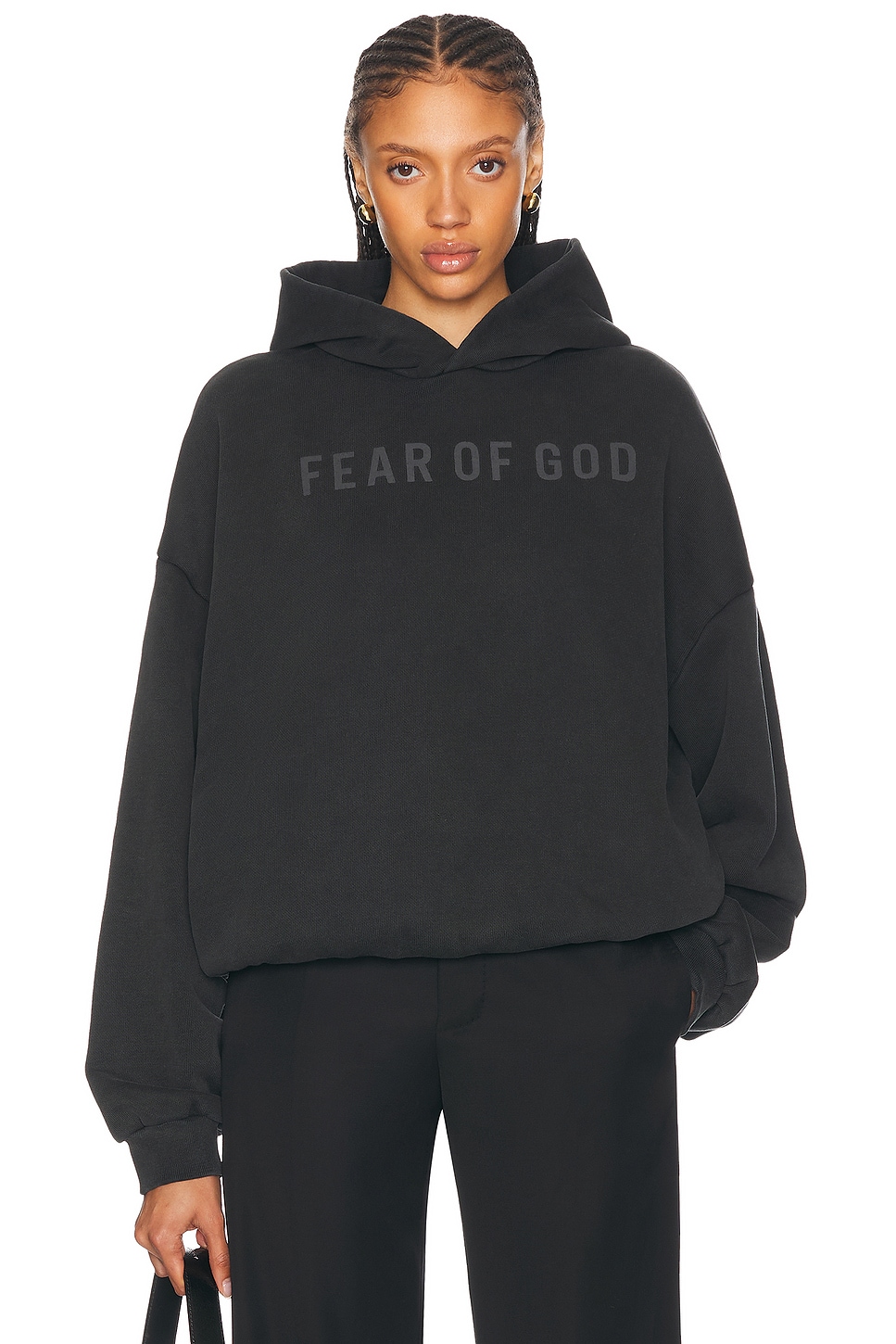 Image 1 of Fear of God French Terry Overlapped Logo Hoodie in Black