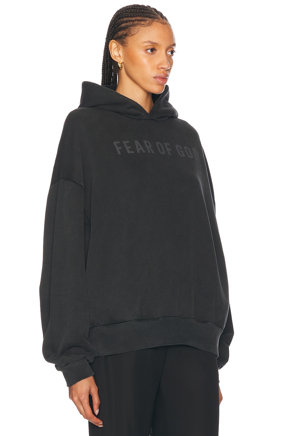 Shop Fear Of God French Terry Overlapped Logo Hoodie In Black