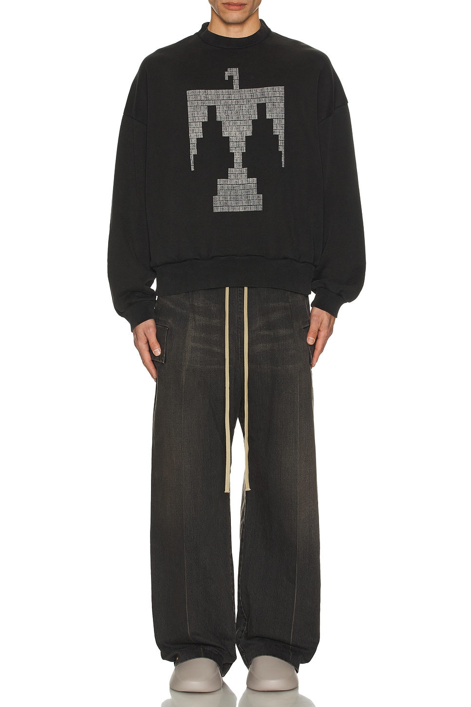 Image 1 of Fear of God French Terry Crewneck Thunderbird Grey Print Sweatshirt in Black