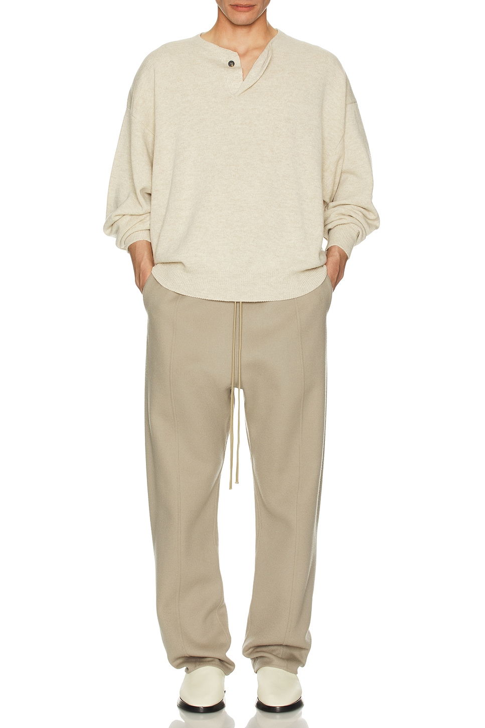 Image 1 of Fear of God Fine Knit Henley in Heather Beige