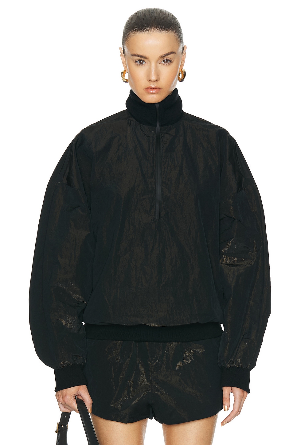 Image 1 of Fear of God Wrinkled Polyester Half Zip High Neck Track Jacket in Black