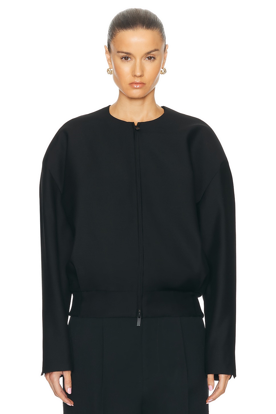 Image 1 of Fear of God Wool Silk Collarless Jacket in Black