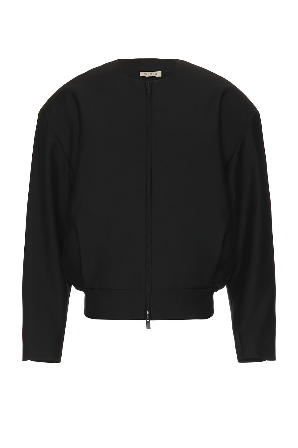 Wool Silk Collarless Jacket in Black