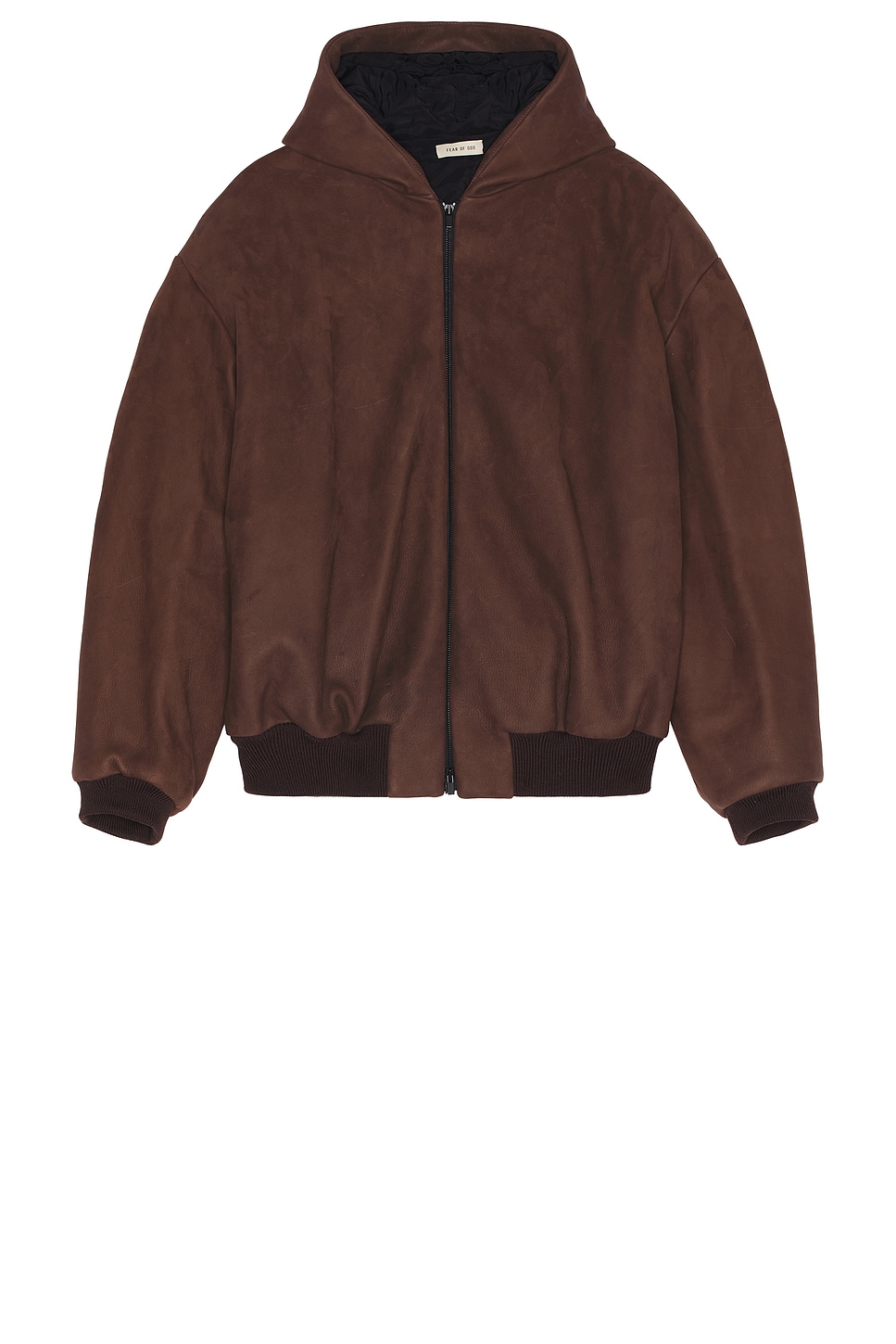 Shop Fear Of God Heavy Suede Leather Hooded Bomber In Mocha