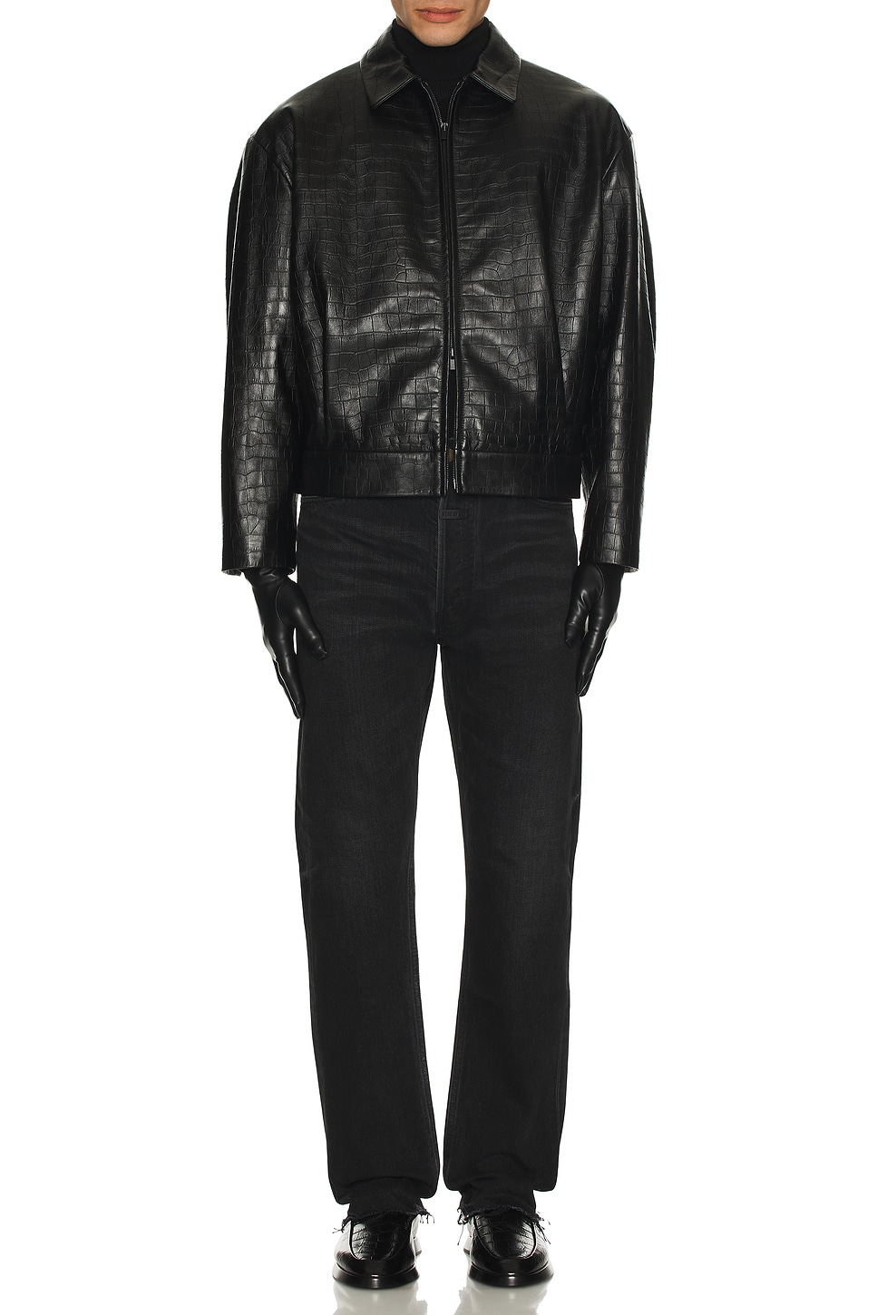 Image 1 of Fear of God Leather Cropped Jacket in Black