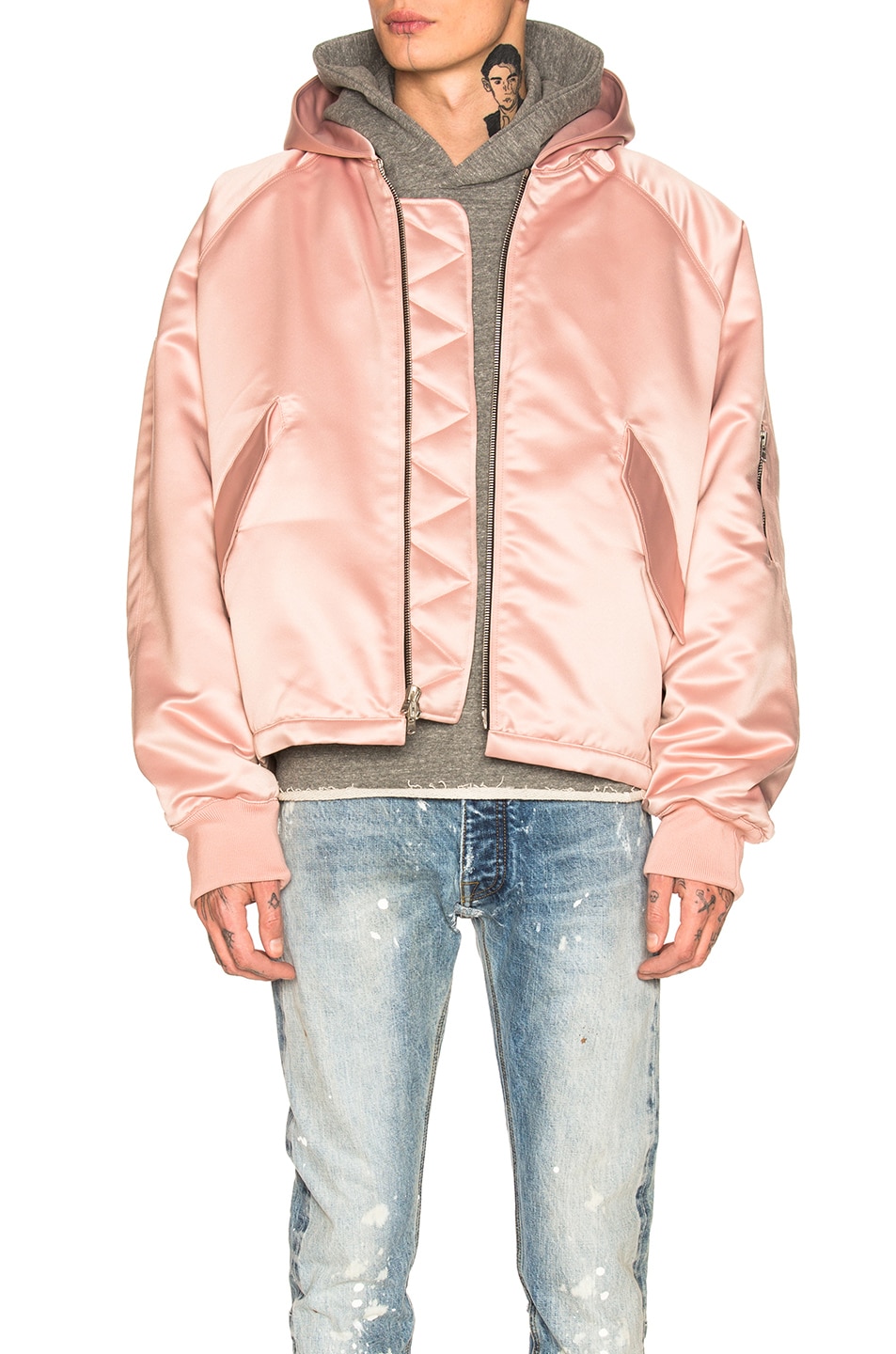 Image 1 of Fear of God Satin Hooded Bomber in Blush