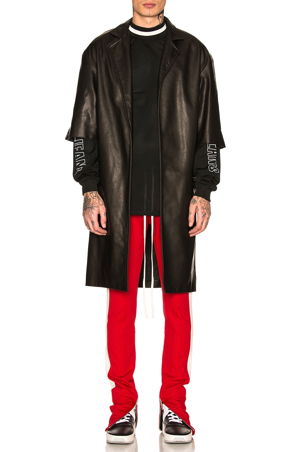 Image 1 of Fear of God Leather Overcoat in Black