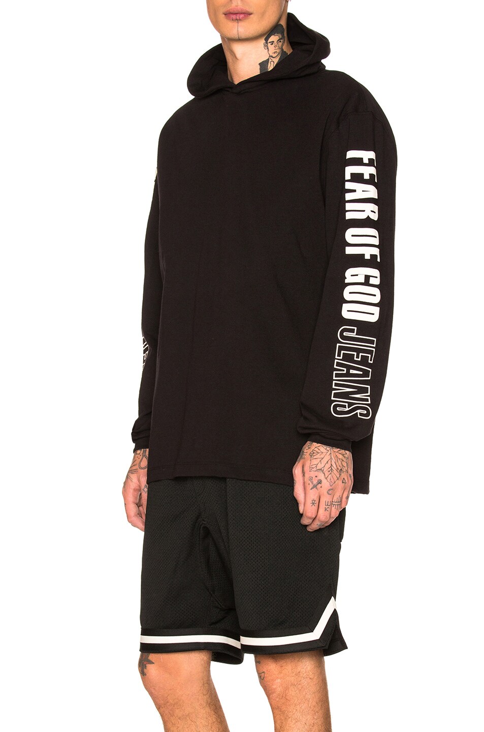 Image 1 of Fear of God Printed Heavy Jersey Long Sleeve Hoodie in Black