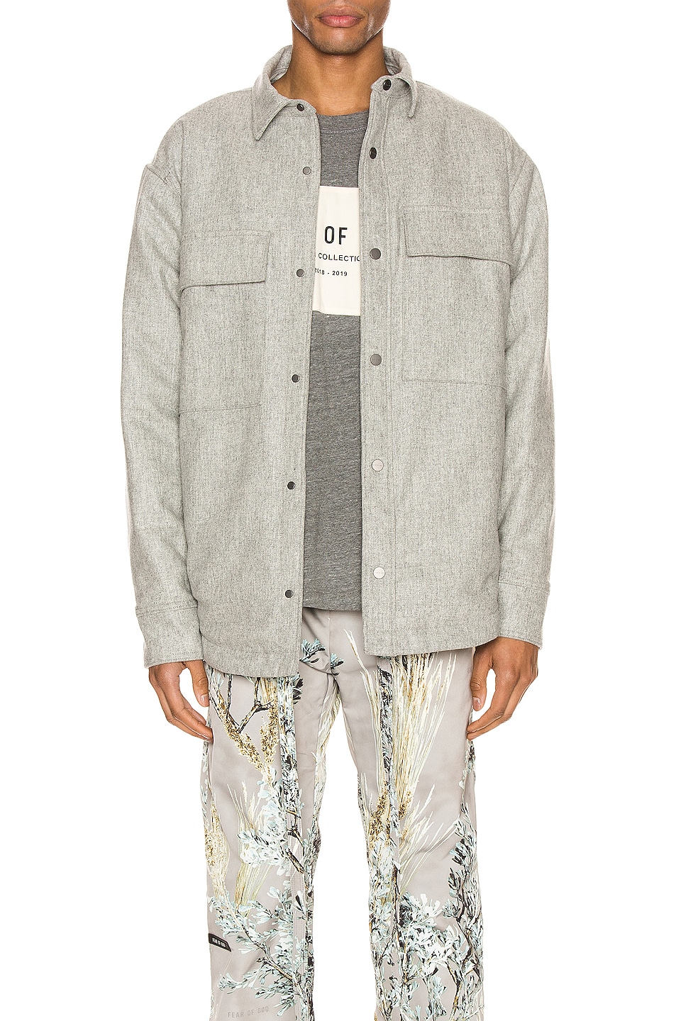 Image 1 of Fear of God Sherpa Lined Shirt Jacket in Heather Grey