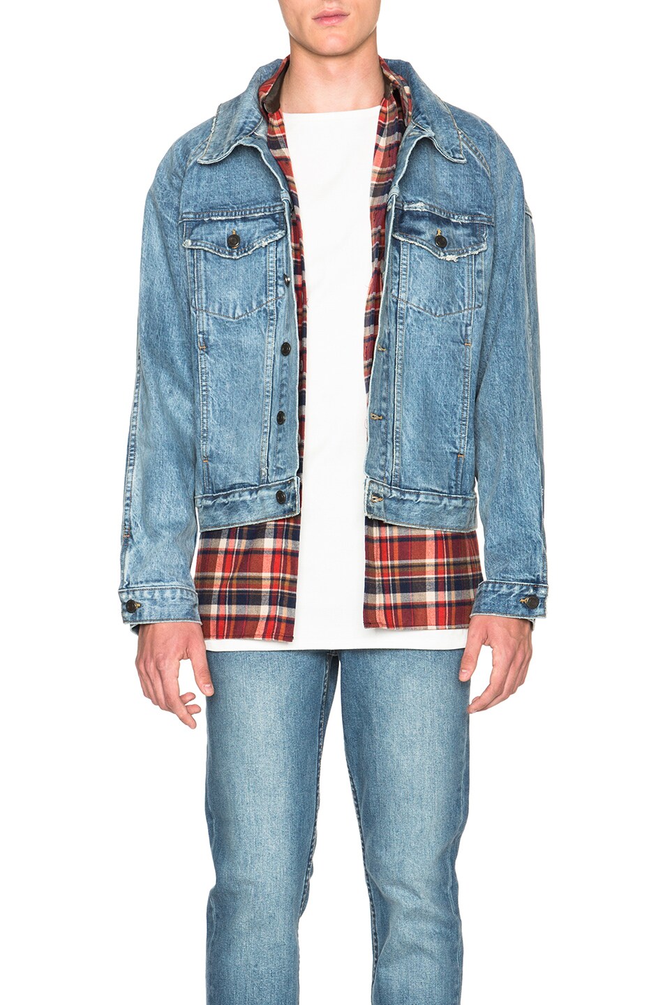 Fear of God Denim Raglan Trucker Jacket in Indigo FWRD