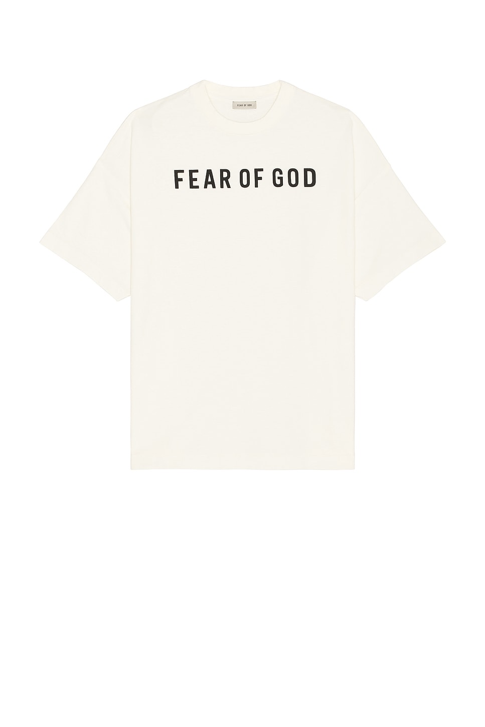 Image 1 of Fear of God Short Sleeve Tee - Fear Of God Logo Black Print in Cream