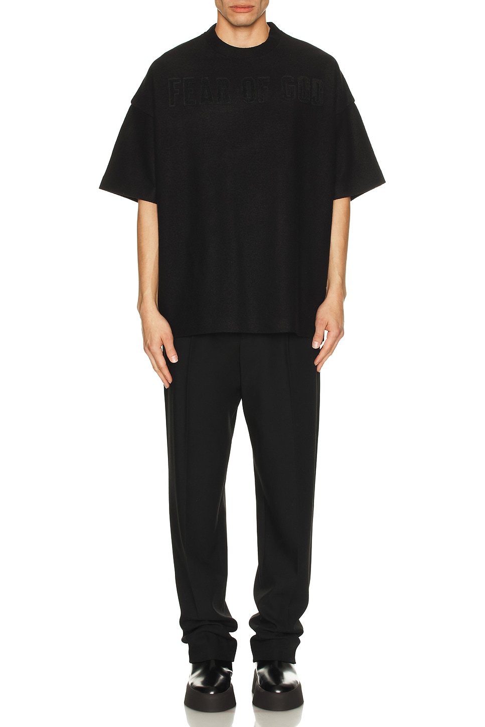 Image 1 of Fear of God Boiled Wool Logo Patch Short Sleeve Tee in Black