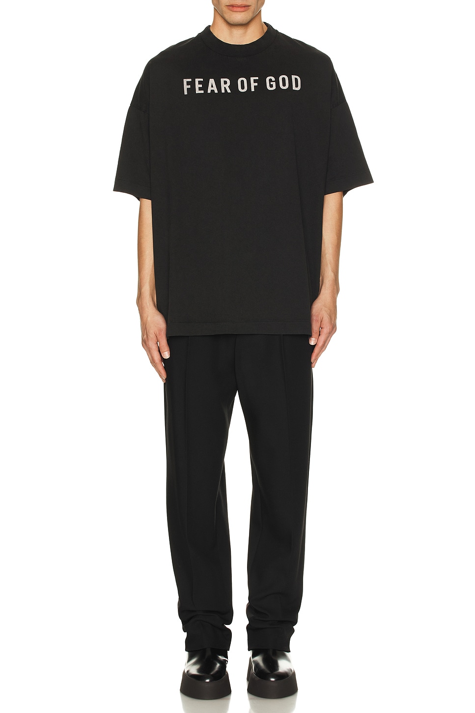 Image 1 of Fear of God Short Sleeve Logo Grey Print Tee in Black