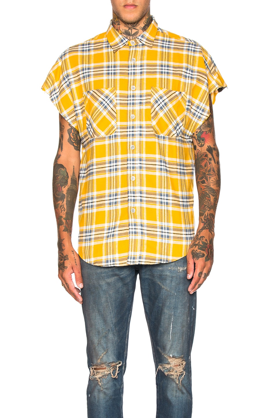 Image 1 of Fear of God Sleeveless Flannel in Yellow Plaid