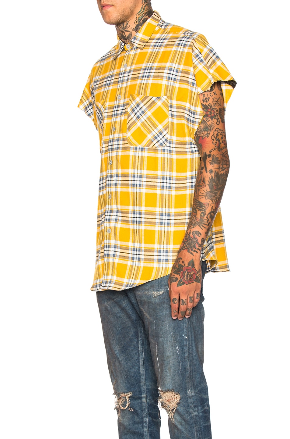 Fear of God Sleeveless Flannel in Yellow Plaid FWRD