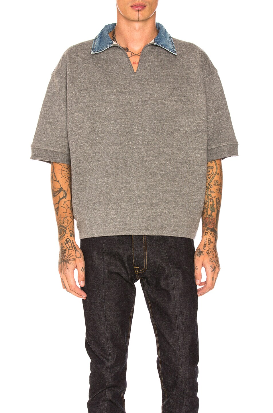 Image 1 of Fear of God Heavy Terry V Neck Polo in Heather Grey