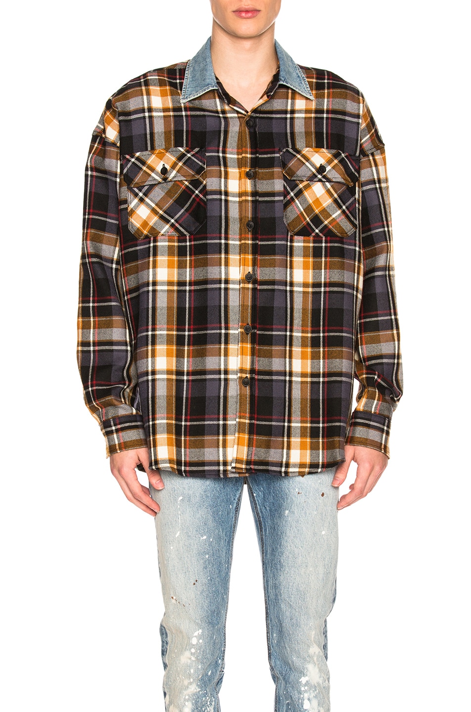 Image 1 of Fear of God Denim Collared Oversized Flannel in Purple Plaid