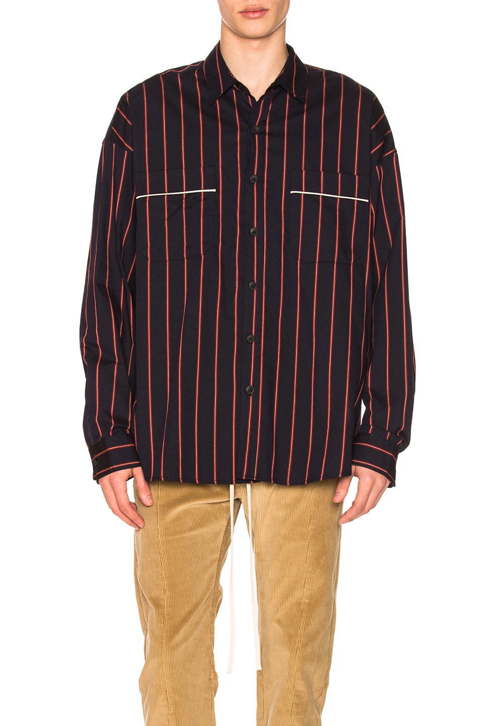 Image 1 of Fear of God Piped Oversized Shirt in Navy & Red