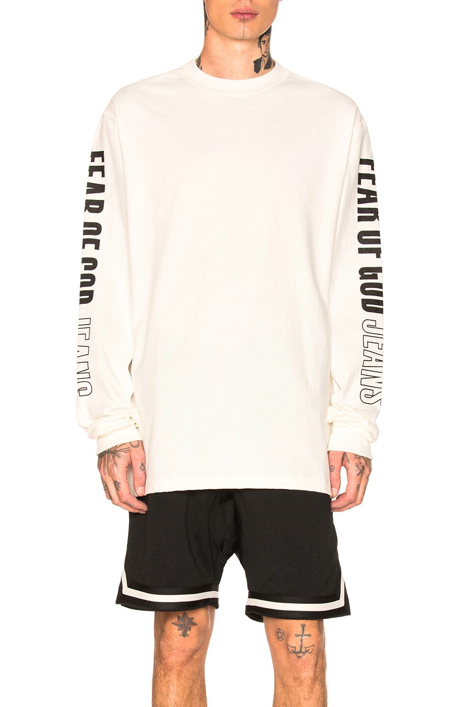 Image 1 of Fear of God Heavy Jersey Inside Out Merch Long Sleeve Tee in Vintage White
