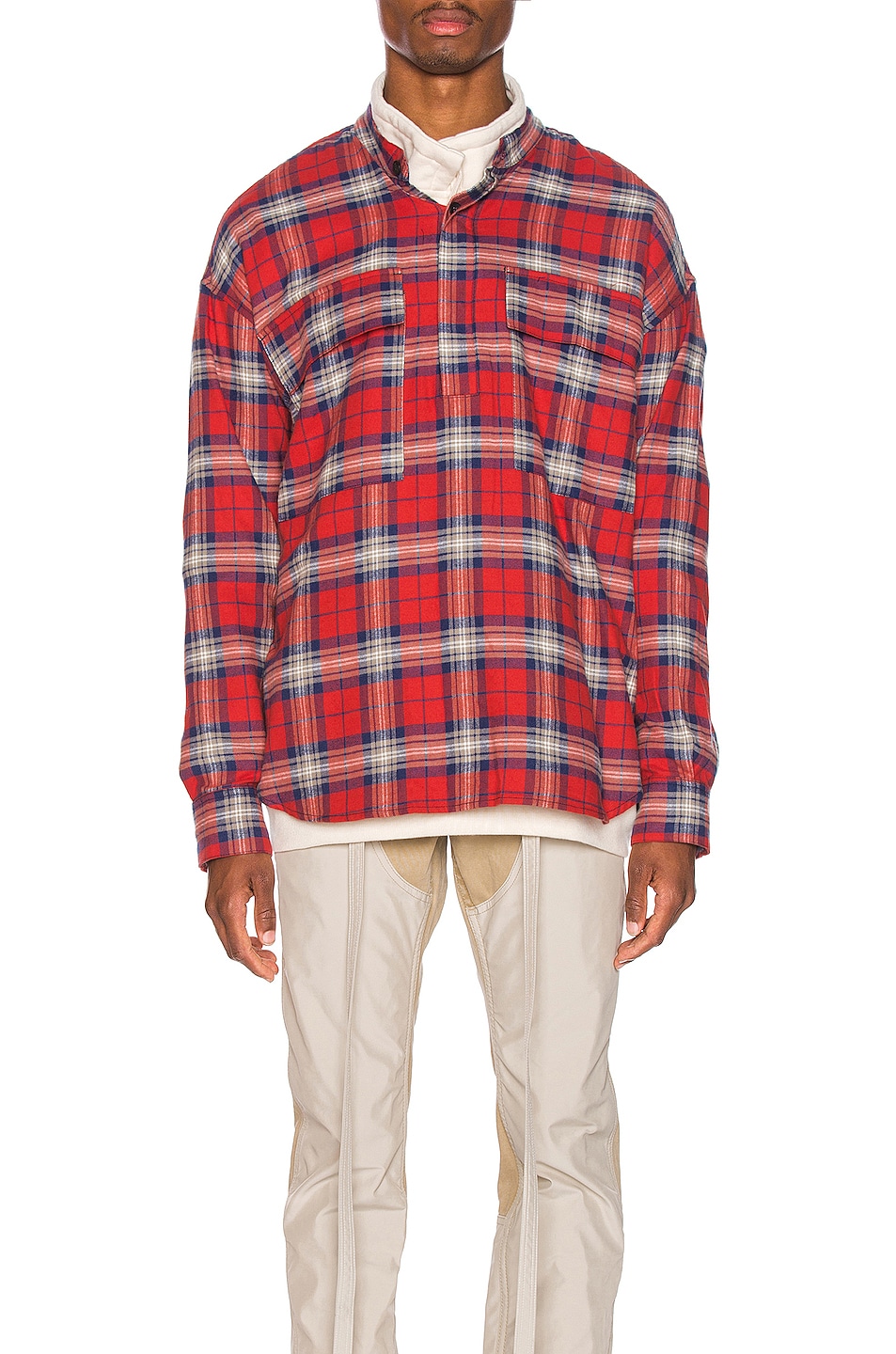 Image 1 of Fear of God Pullover Henley in Red Plaid