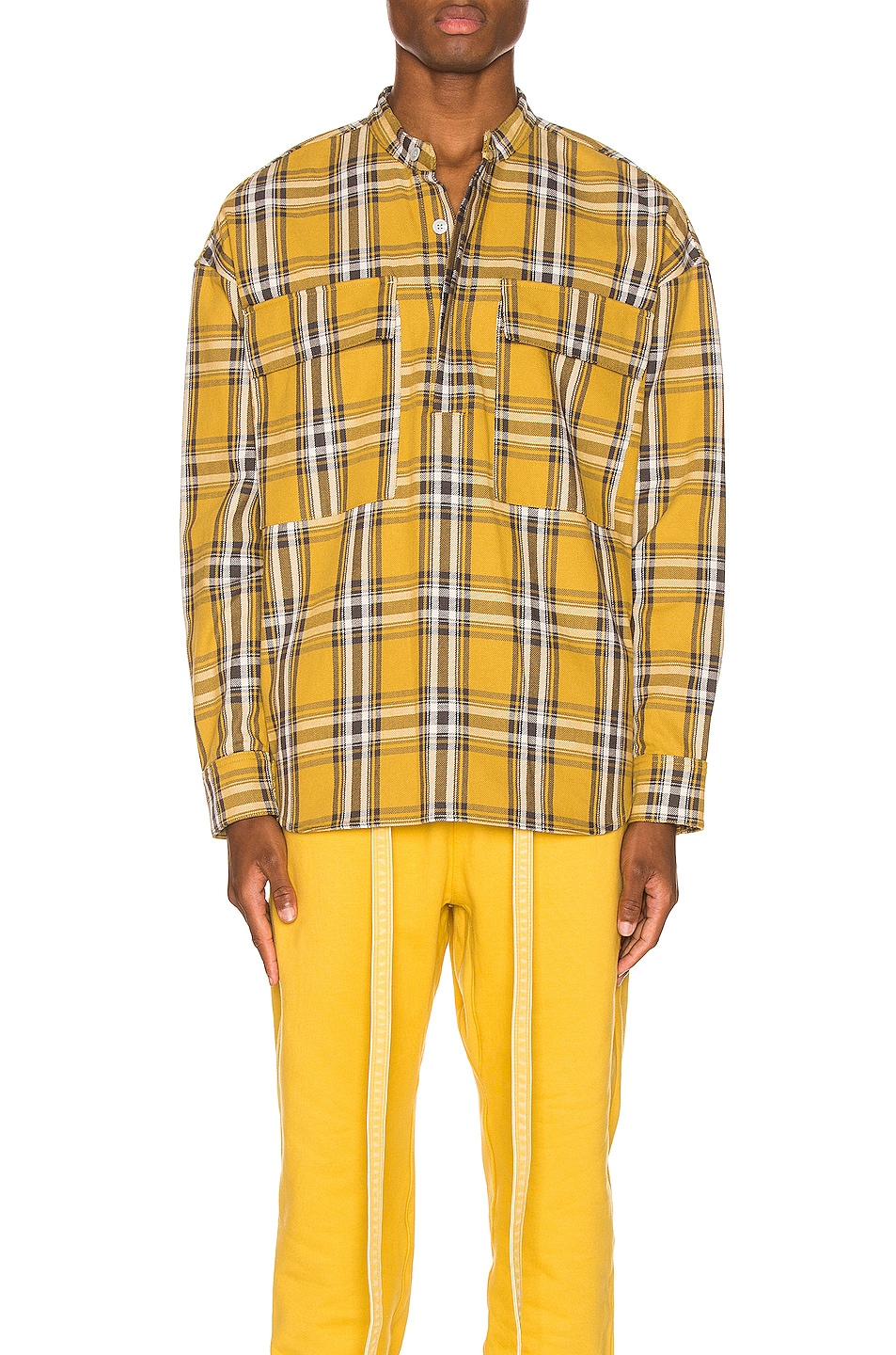 Image 1 of Fear of God Plaid Pullover Henley in Garden Glove Yellow in Garden Glove Yellow Plaid