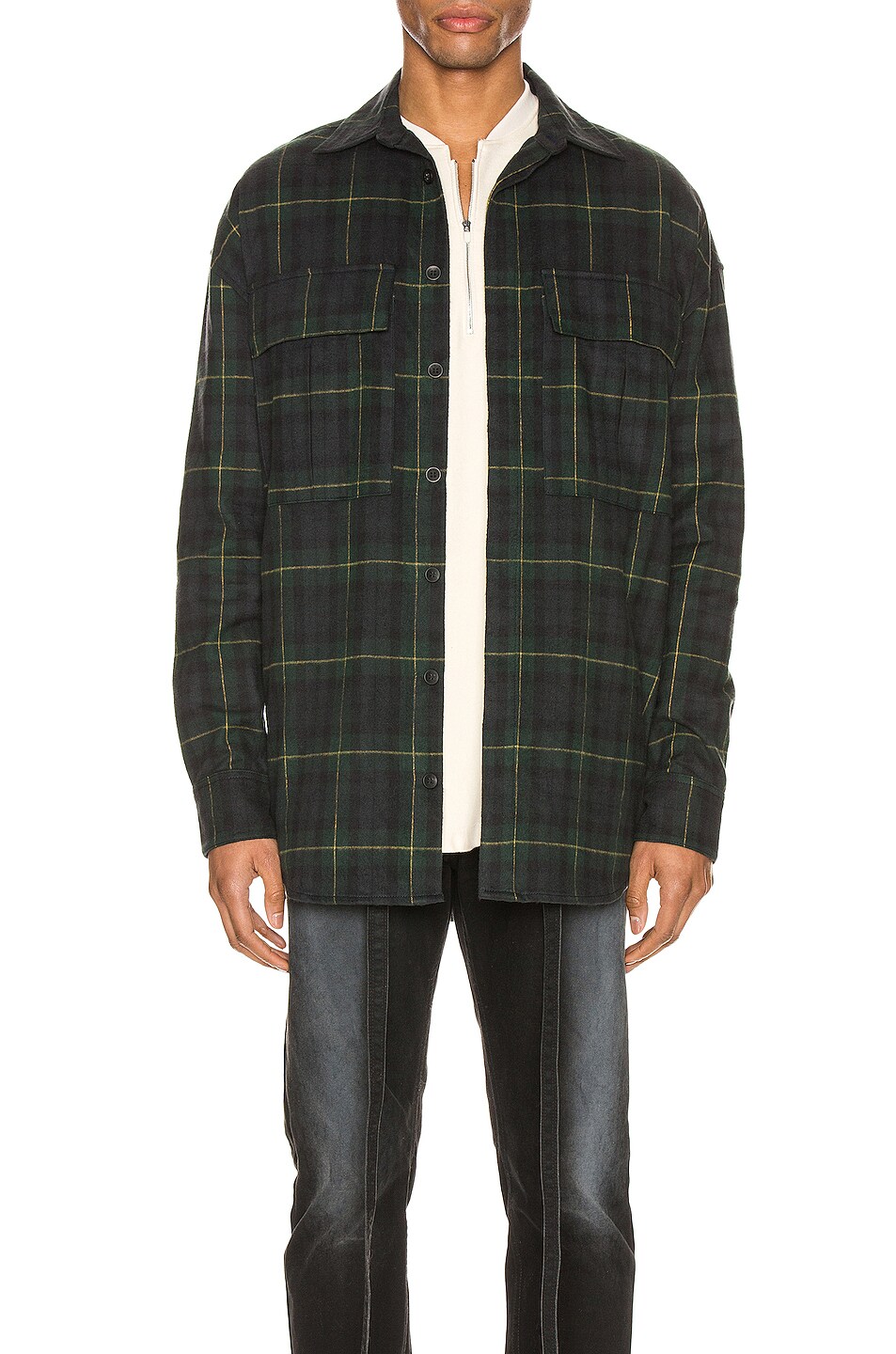 Image 1 of Fear of God Long Sleeve Plaid Button Up in Green & Navy Plaid