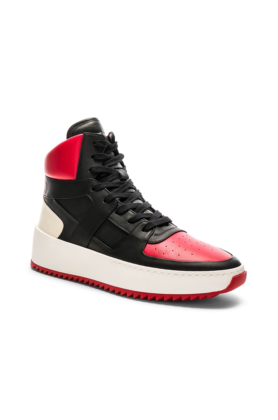 Image 1 of Fear of God Leather Basketball Sneakers in Black & Red