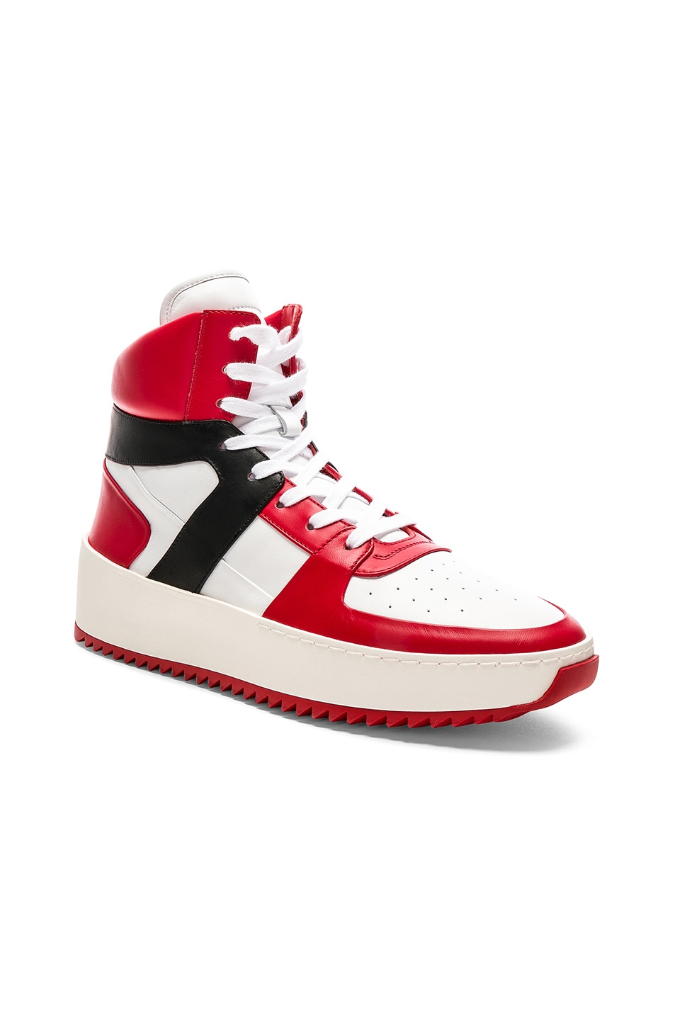 Image 1 of Fear of God Leather Basketball Sneakers in White & Red & Black