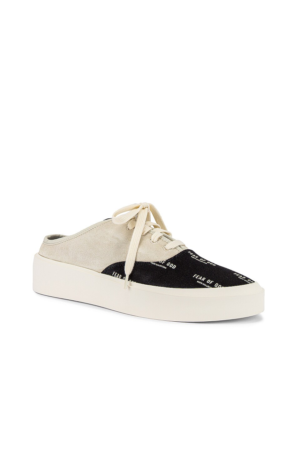 Image 1 of Fear of God 101 Backless Sneaker All Over Print in Bone & Black Fear of God Print