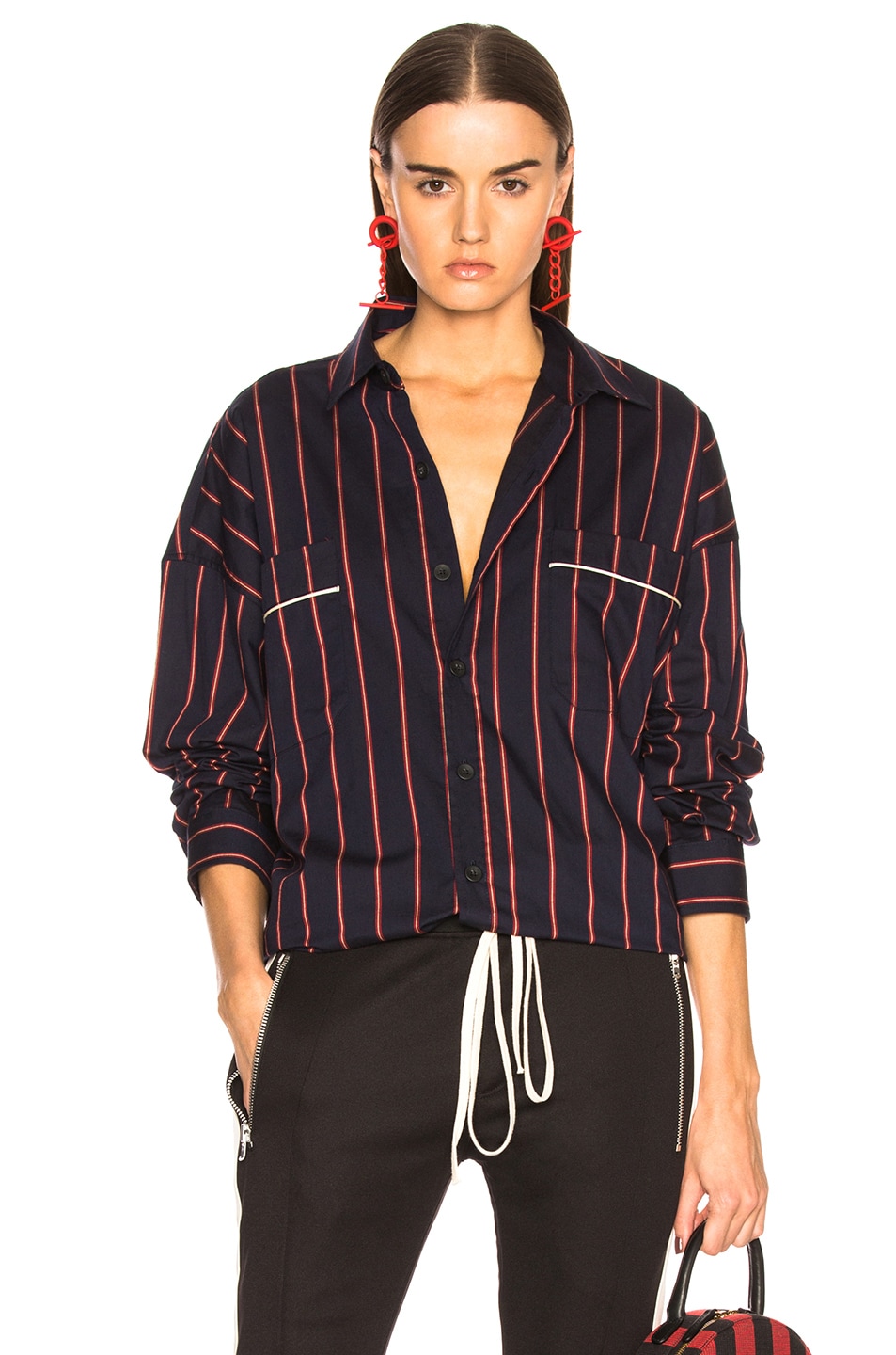 Image 1 of Fear of God Piped Oversized Shirt in Navy & Red Stripe